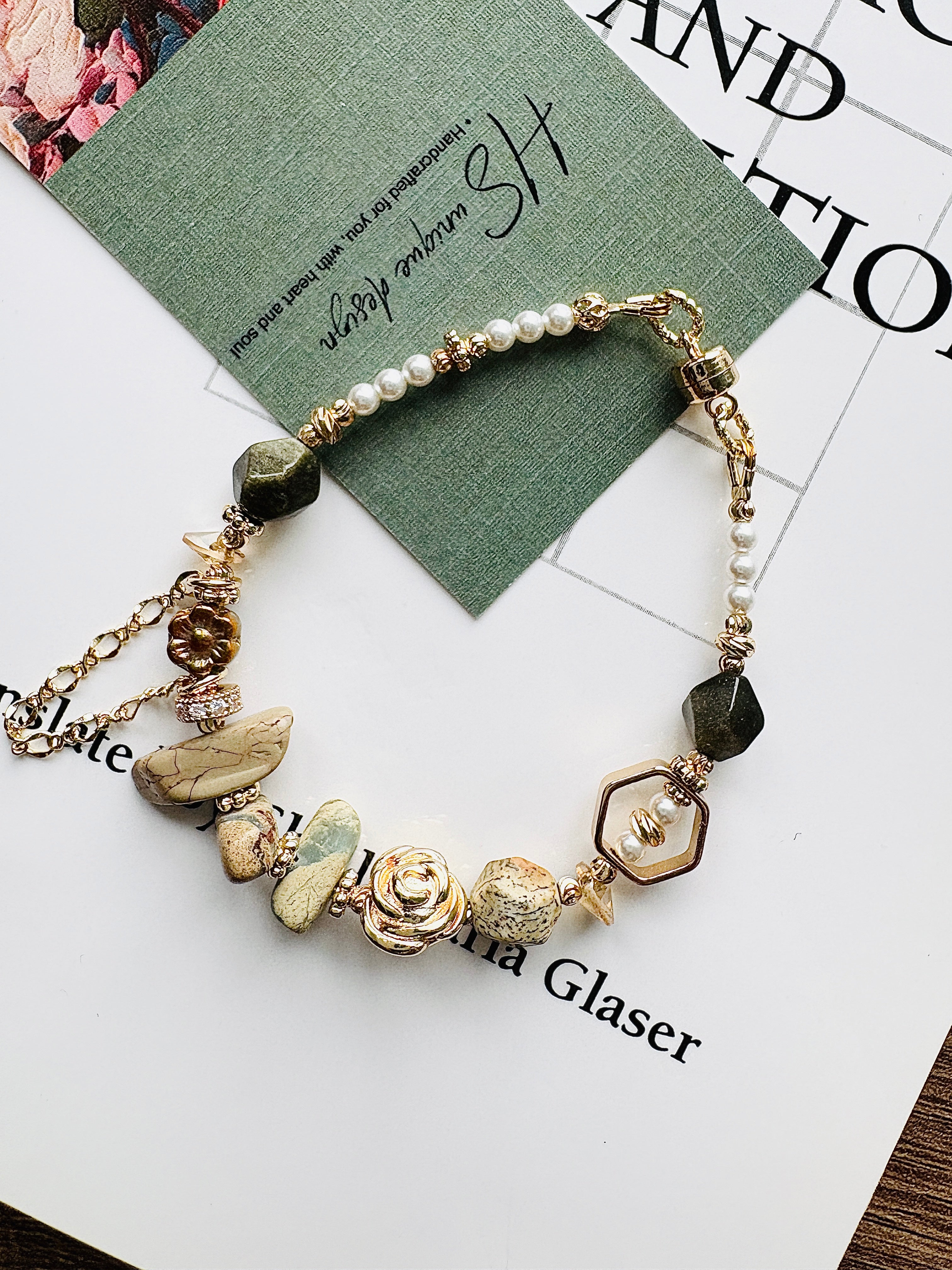 隨形壽山石Ｉ水晶珍珠Ｉ黑金曜石Ｉ水晶珍珠 (新款）