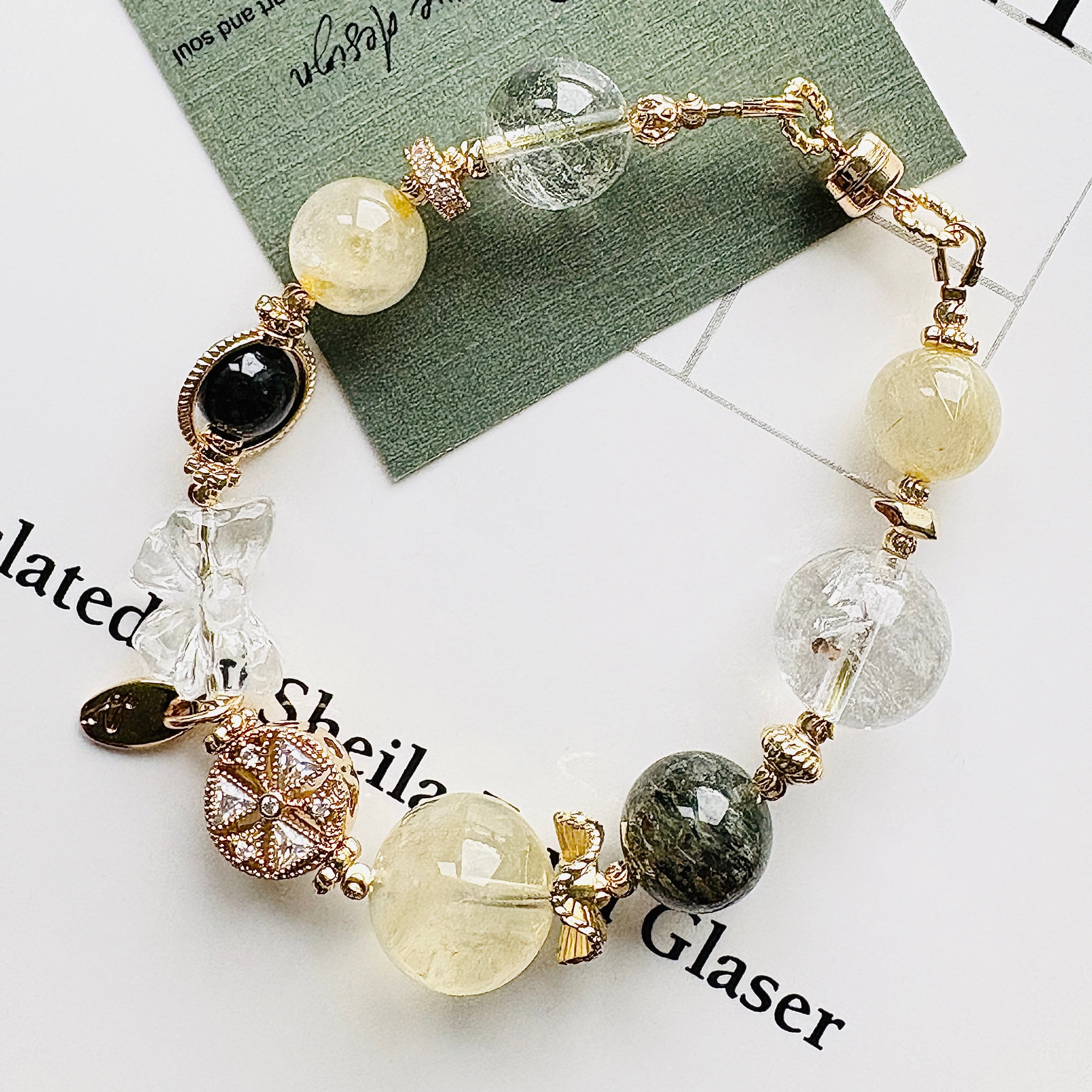 檸檬晶Ｉ白幽靈Ｉ白水晶Ｉ綠髮晶Ｉ綠發石Ｉ黑曜石（新款12mm)