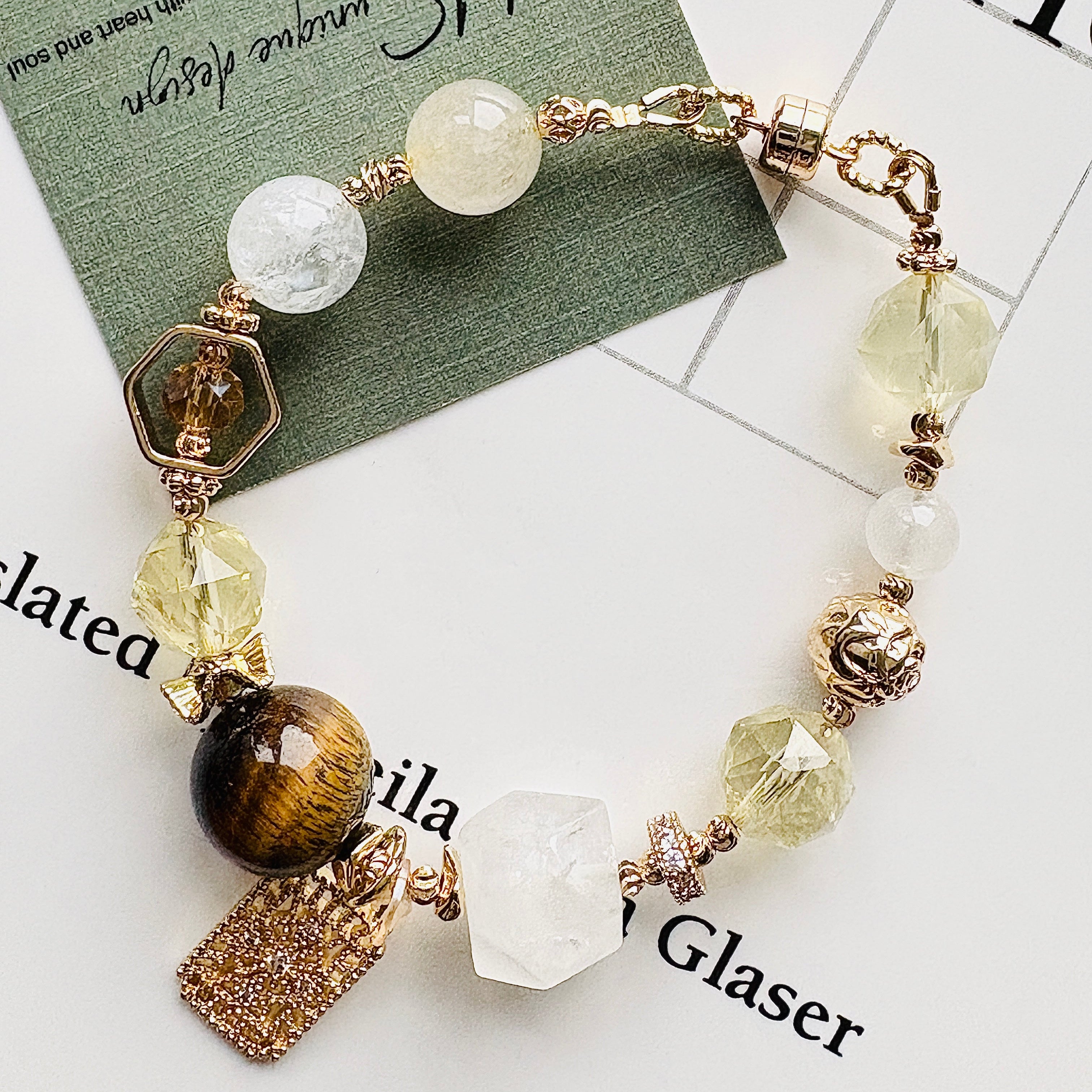 檸檬晶Ｉ白幽靈Ｉ白水晶Ｉ奧地利水晶Ｉ黃虎眼石（新款12mm)